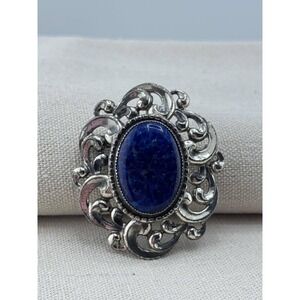 Vintage Danecraft Brooch Pendant Sterling Silver Ornate Blue Art Glass Pin